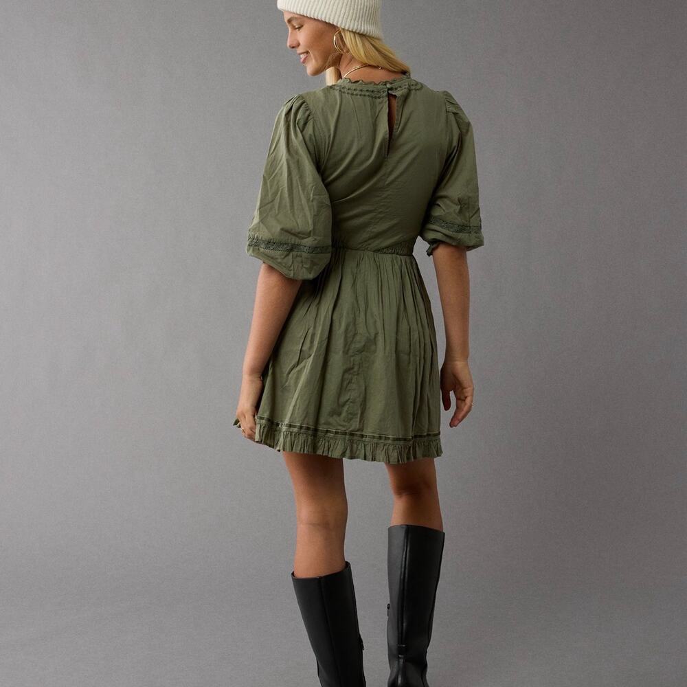 American Eagle Olive Green Long Sleeve Embroidered Dress size XXS NEW WITH TAGS - Picture 2 of 8